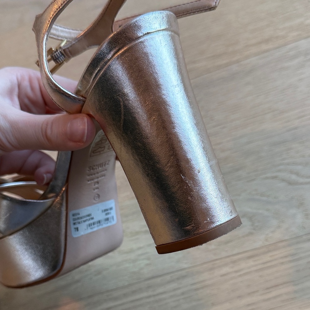 SCHUTZ Metallic Gold Platform Sandals - Picture 3 of 4